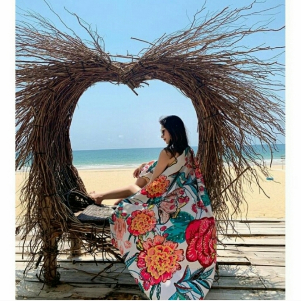 Floral Print Sarong Scarf Shawl Wrap Swim Cover Up - Picture 2 of 4